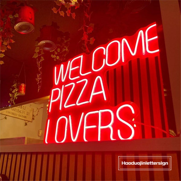 Welcome Pizza Lovers Custom Pizza LED Neon Sign Fast Food Night Light Home Wall Decor Personalized Bar Kitchen Party Restaurant Welcome Sign