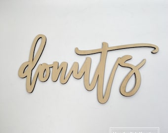 Donuts Wood Sign, Custom Donuts Cut Out Wooden Word Sign For Donut Wall Decor Baby Shower Wedding Birthday Party Dessert Table Decoration