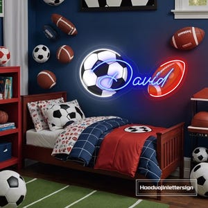 Custom Sports Ball Name Neon Sign, UV Printing Soccer Football Baseball Neon Light Boy&#39;s Bedroom Wall Decor, Personalized Gift For Kids