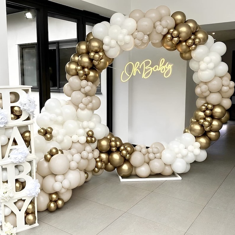 185PCS Sand White Balloon Garland Dusty Beige Neutral Metallic Gold Balloons Arch Kit Baby Shower Birthday Party Wedding Backdrop Decoration image 2