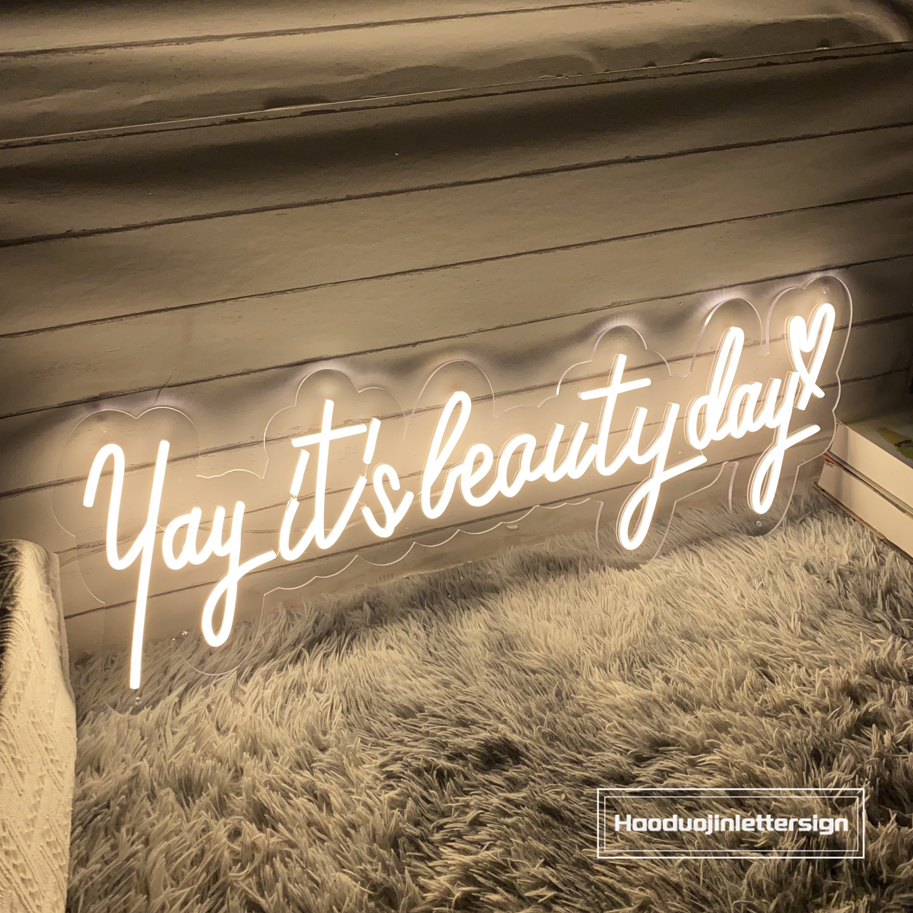 Yay It's Beauty Day Heart Neon Sign, Custom Beauty Salon LED