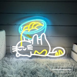 Insegna al neon a LED Cat Ramen, luce al neon personalizzata per spaghetti giapponesi, ristorante giapponese, cucina, decorazione da parete anime, decorazione per bar, insegna Lucky Cat
