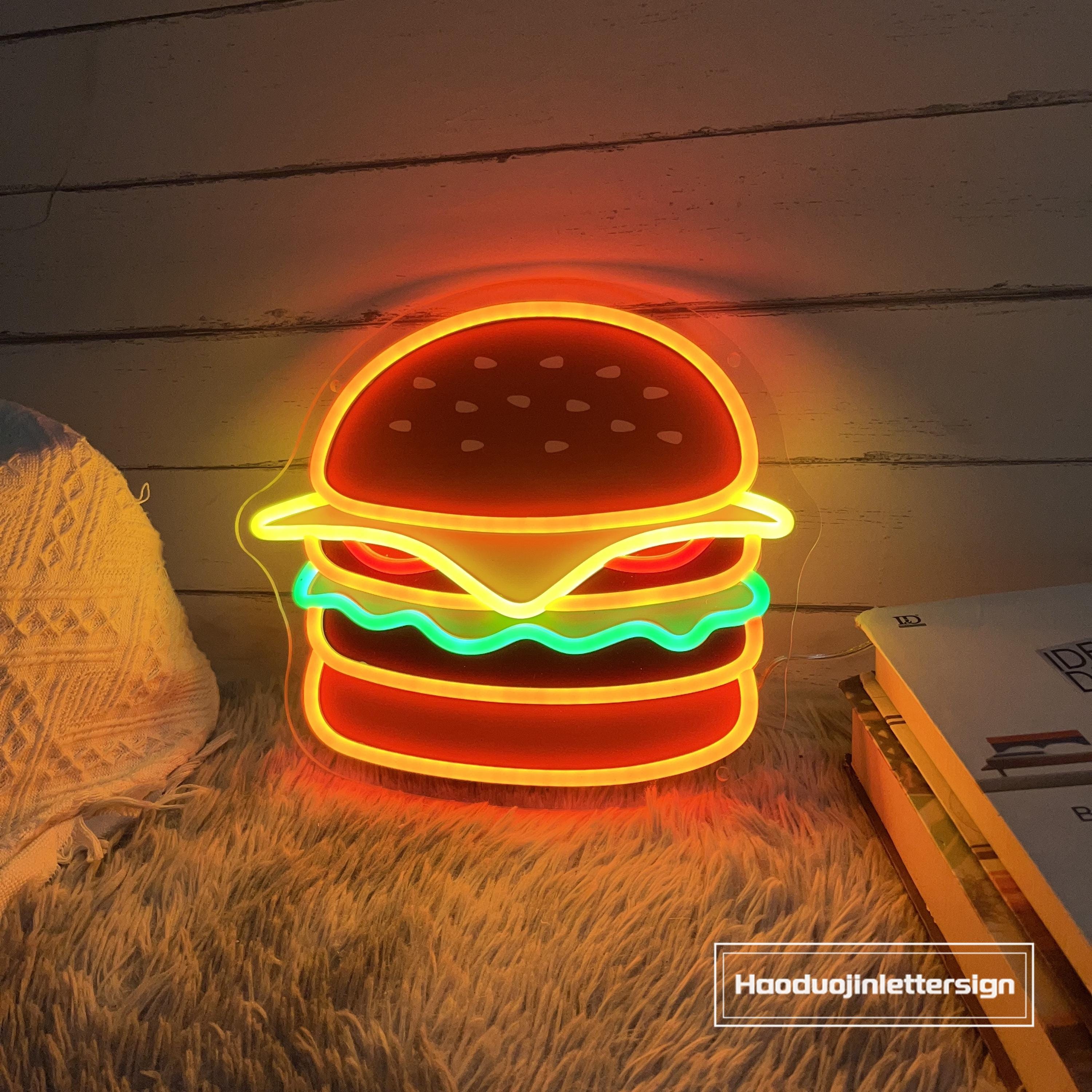 Burger LED Neon Sign: Custom UV Printed Hamburger Light - Etsy