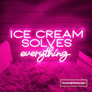 Insegna al neon a LED "Gelato risolve tutto" Decorazione personalizzata per bar e caffetteria Insegna luminosa al neon Decorazione murale per ristorante Insegna per gelateria