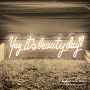 Yay It's Beauty Day Heart Neon Sign, insegna al neon a LED per salone di bellezza personalizzato, ciglia, salone di bellezza, unghie, bar, decorazione da parete, barbiere