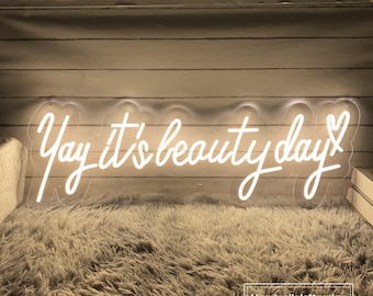 Yay It's Beauty Day Heart Neon Sign, Custom Beauty Salon LED Neon Light Lashes Salon Beauty Room Nails Bar Wall Decor Barber Shop Decoration
