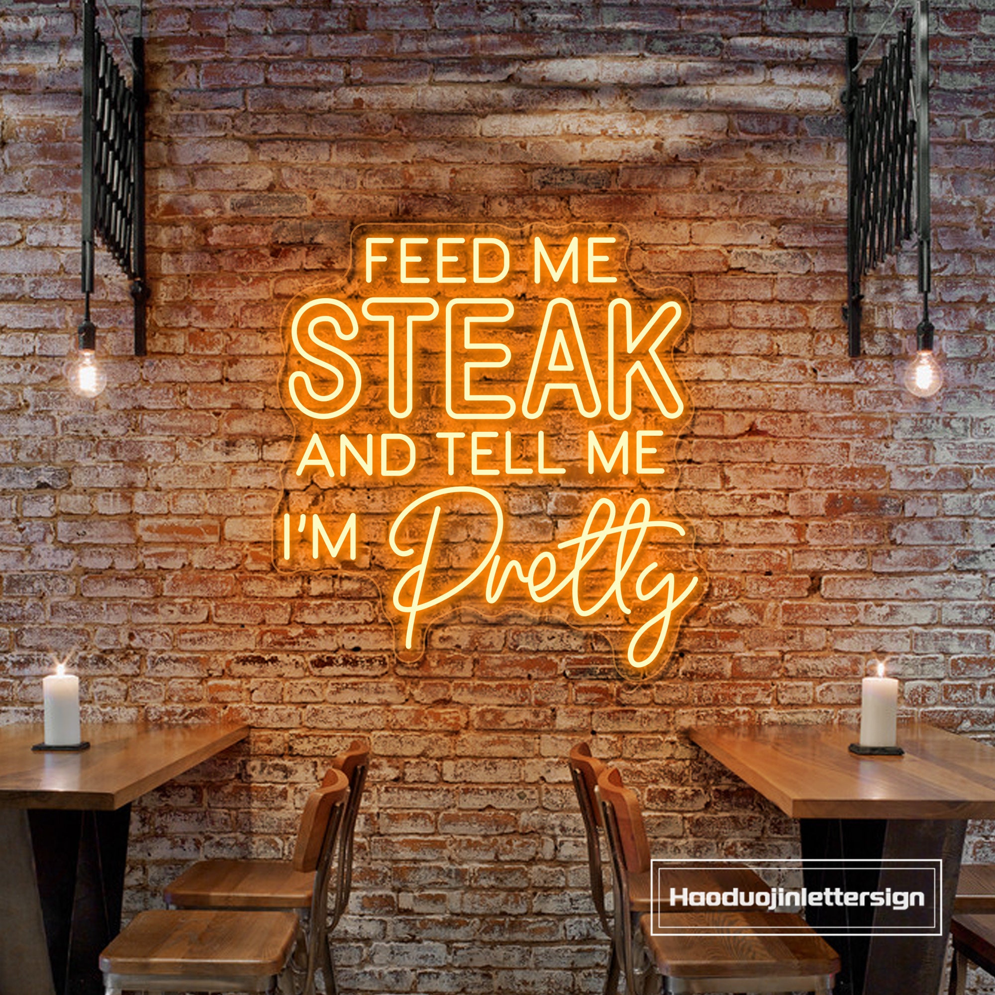 Feed Me Steak LED Neon Sign: Restaurant BBQ Bar Decor - Etsy