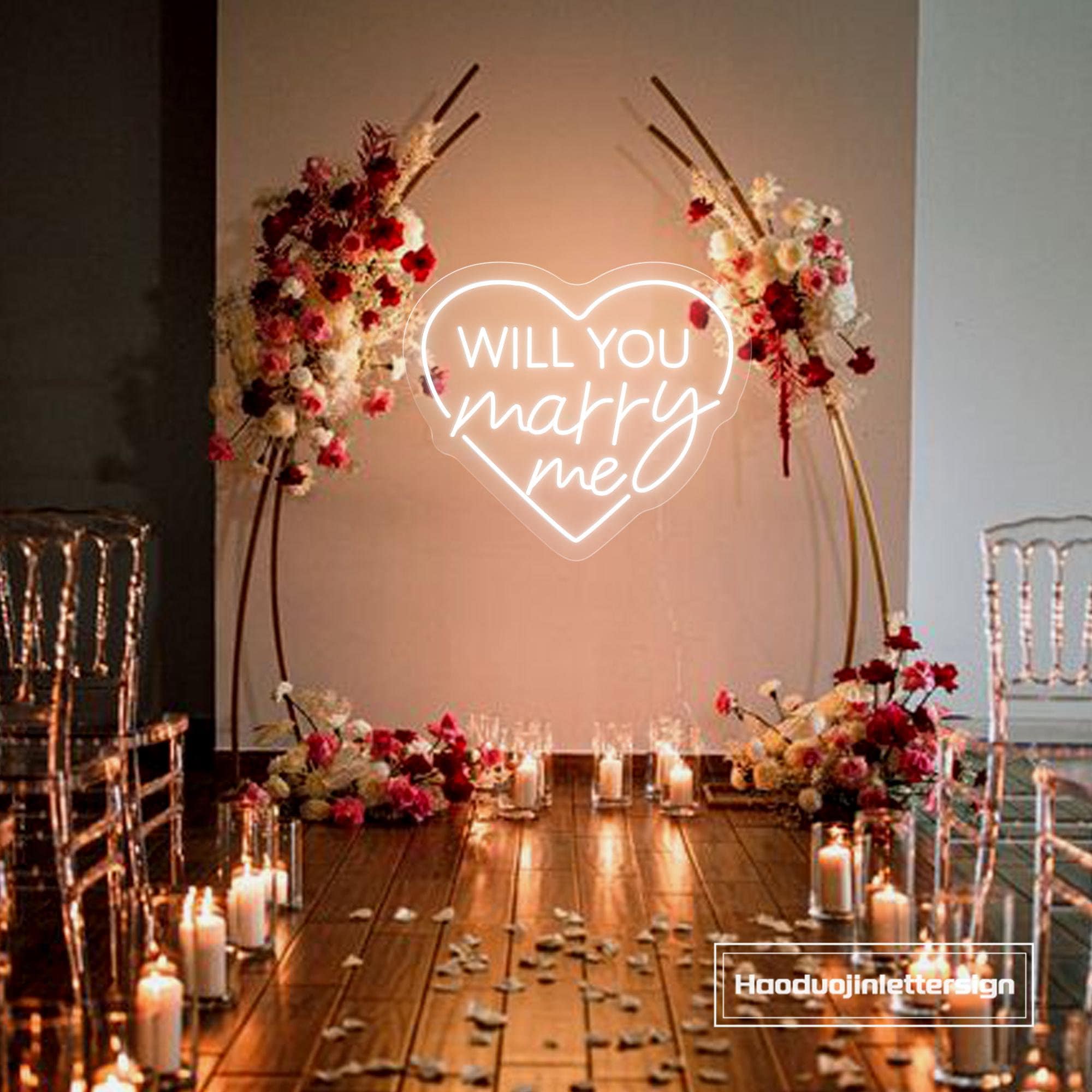 Will You Marry Me Heart Neon Sign, Custom Wedding LED Neon Light