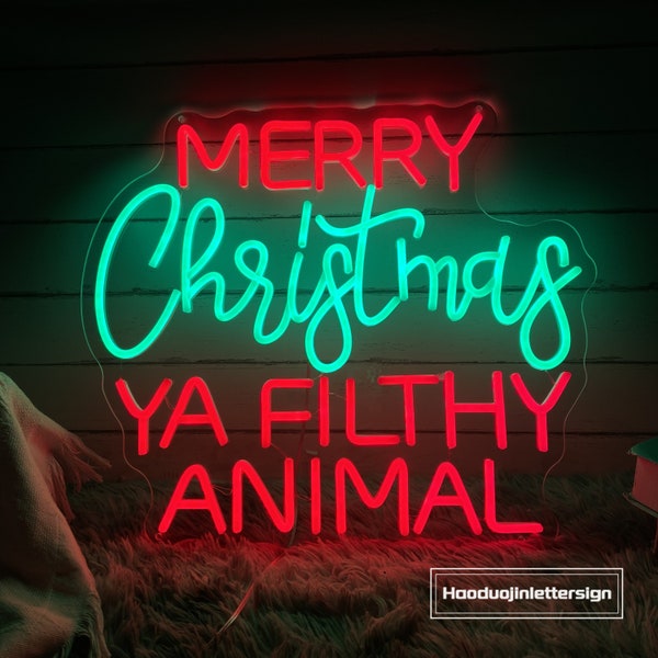 Merry Christmas Ya Filthy Animal Neon Sign, Custom Santa Claus LED Neon Light, Christmas Holidays Party Home Store Wall Decor, Xmas Gift