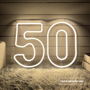 Led 50 Sign Custom Number LED Neon Sign, Fifty Light up Neon Number Letter ...