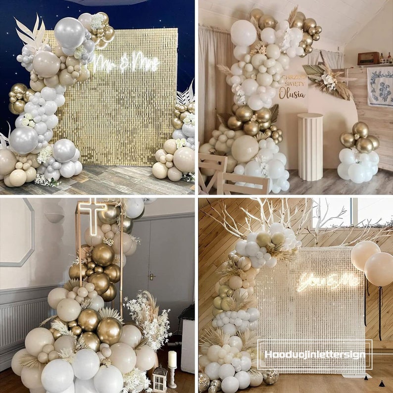 185PCS Sand White Balloon Garland Dusty Beige Neutral Metallic Gold Balloons Arch Kit Baby Shower Birthday Party Wedding Backdrop Decoration image 7