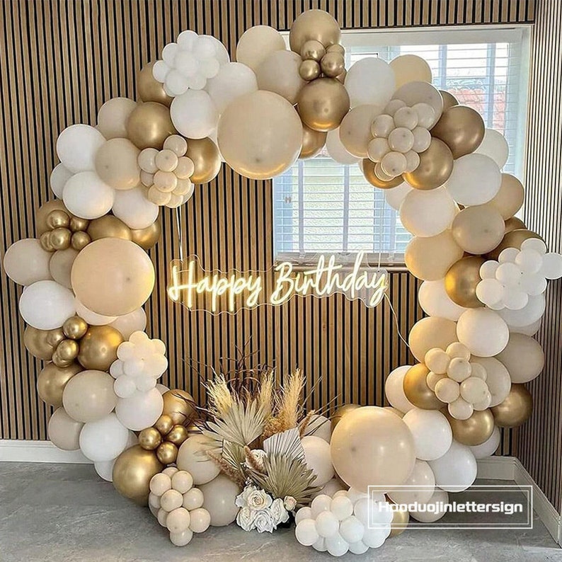 185PCS Sand White Balloon Garland Dusty Beige Neutral Metallic Gold Balloons Arch Kit Baby Shower Birthday Party Wedding Backdrop Decoration image 1
