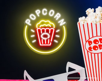 Popcorn Neon Sign, Custom Food Bar LED Neon Light Movie Theater Film Room Cinema Home Wall Decor Street Fast Food Snack Bar Decoration
