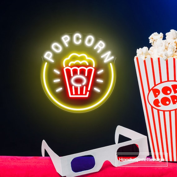 Popcorn Neon Sign, Custom Food Bar LED Neon Light Movie Theater Film Room Cinema Home Wall Decor Street Fast Food Snack Bar Decoration