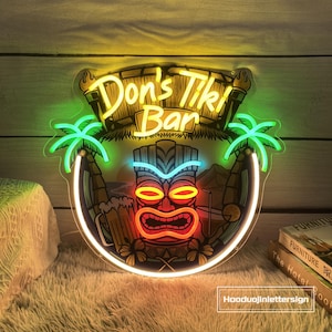 Insegna al neon personalizzata Tiki Bar, insegna al neon a LED con palme, decorazione da parete per bar da spiaggia, insegna da pub per caverne da uomo in giardino, regalo personalizzato per uomo.