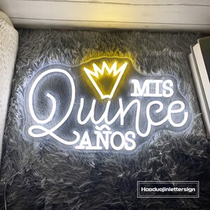 Mis Quince Años Crown Neon Sign, Custom 15th Birthday LED Neon Light ...