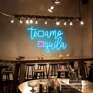 Te Amo Tequila Neon Sign, Custom Home Bar LED Neon Light Tequila Bar Cocktail Wall Decor, Funny Alcohol Margarita Sign,Tequila Lover Gift