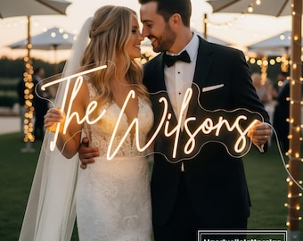 Letrero de neón LED con apellido personalizado para decoración de bodas
