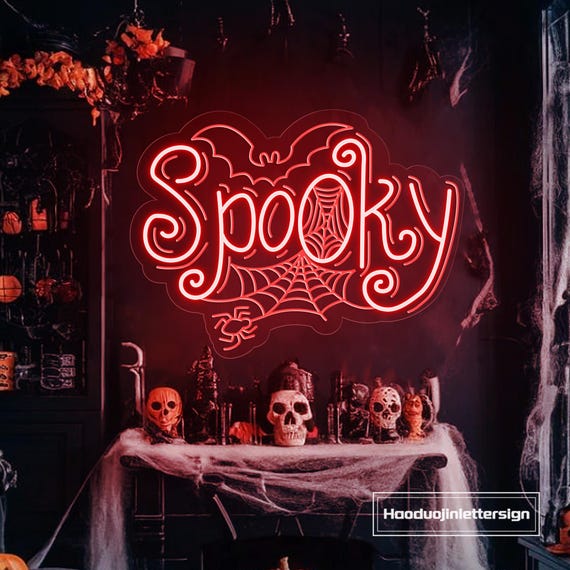 Spooky Bat Spiderweb Neon Sign, Custom Halloween LED Neon Light