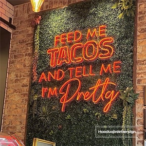 Insegna al neon a LED "Dammi i tacos e dimmi che sono carina", decorazione personalizzata per ristoranti messicani, decorazione da parete per caffè con luce al neon per feste di tacos e fast food