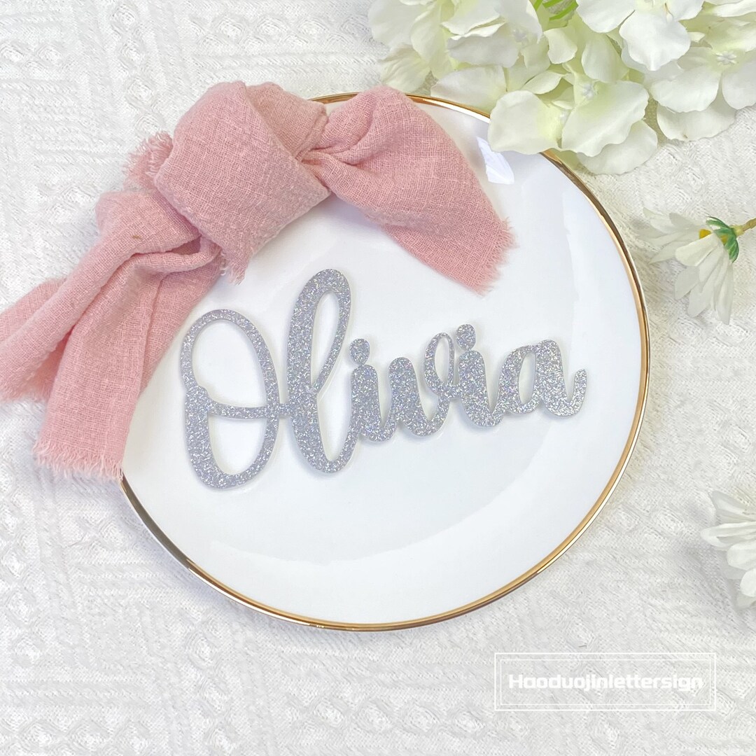 Custom Laser Cut Wedding Name Place Cards, Gold Mirror Acrylic Name