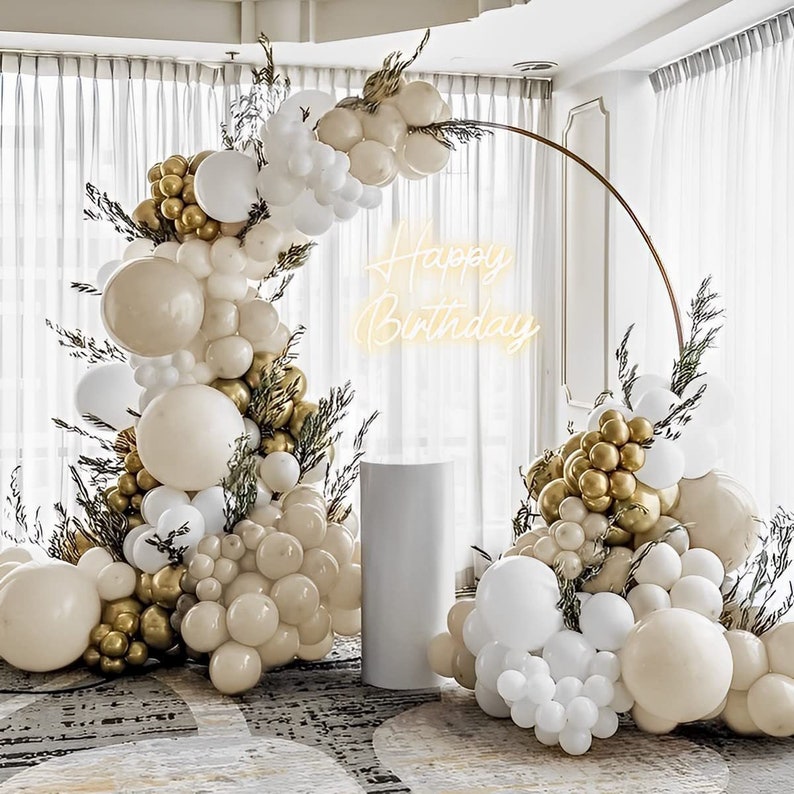 185PCS Sand White Balloon Garland Dusty Beige Neutral Metallic Gold Balloons Arch Kit Baby Shower Birthday Party Wedding Backdrop Decoration image 4