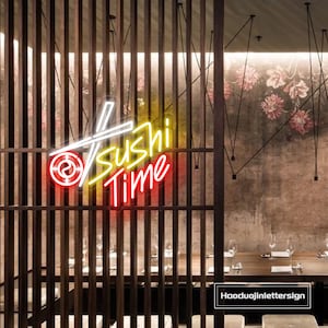 Letrero de neón LED con palillos de sushi, luz de neón personalizada con rollo de sushi para restaurante japonés, decoración de pared para el hogar, la cocina, la cafetería y el bar