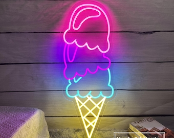 Led-neonbord ijshoorntje: aangepaste cafémuurdecoratie