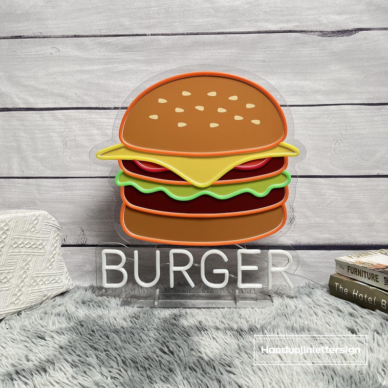 Open Burger Neon Sign, Burger Open Neon Light, Burger Led Light, Fast Food Led Sign, Street Food