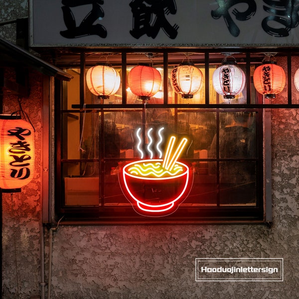 Ramen Bowl LED Neon Sign, Custom Japanese Noodles Restaurant Neon Light Kitchen Wall Decor Japanese Food Bar Decoration Business Sign