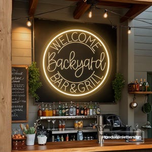 USB 3D Engraved Welcome Backyard Bar & Grill LED Neon Sign, Custom Backyard Kitchen BBQ Bar Neon Light Wall Decor Barbeque Party Sign Gifts