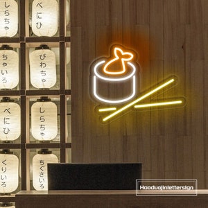 Insegna al neon a LED con bacchette per sushi roll, set di sushi roll per ristorante giapponese personalizzato, luce al neon, decorazione da parete per cucina, cibo, bar, caffè