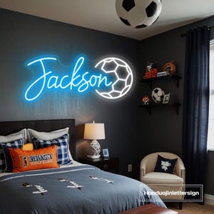 Custom Soccer Name Neon Sign, Boy&#39;s Bedroom Nursery Name LED Neon Light, Football Sports Birthday Party Decor, Soccer Gift,Teenage Boy gifts