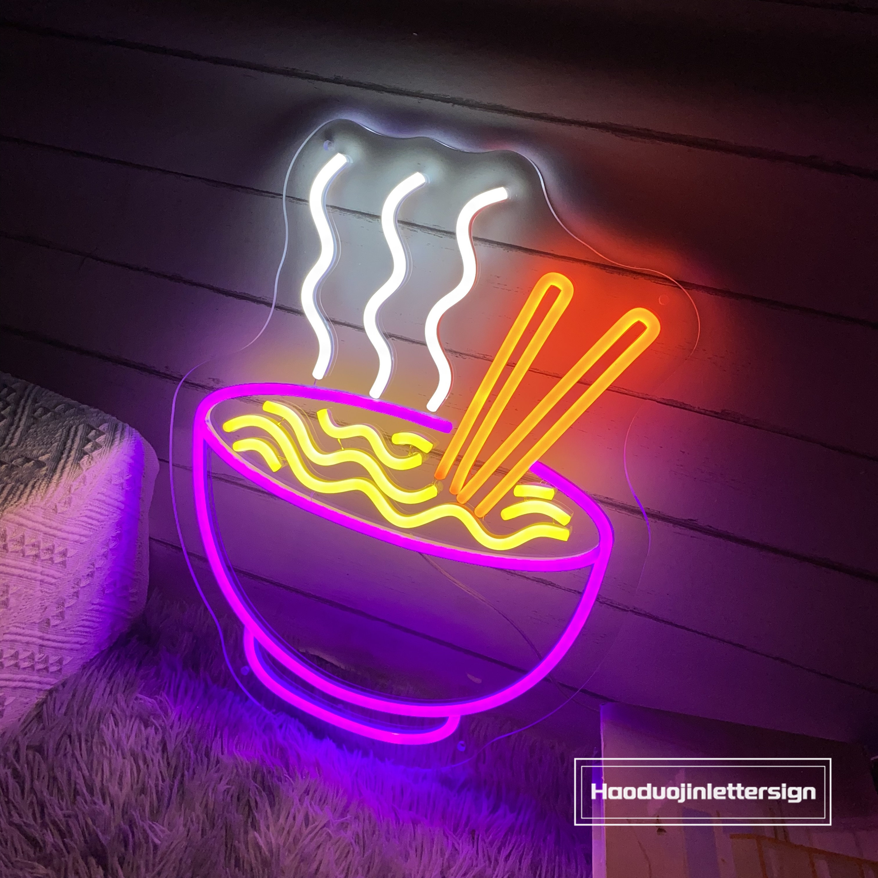 Ramen LED Neon Sign – Fun Noodle-Shaped Wall Light For Restaurant, Bar, Or Man Cave | USB Powered & Multi-Colored | 16.5''x12''