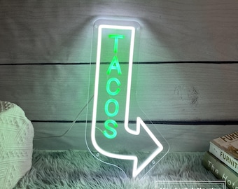 タコスのネオンサイン、タコスの LED ライト、メキシコ料理のネオン