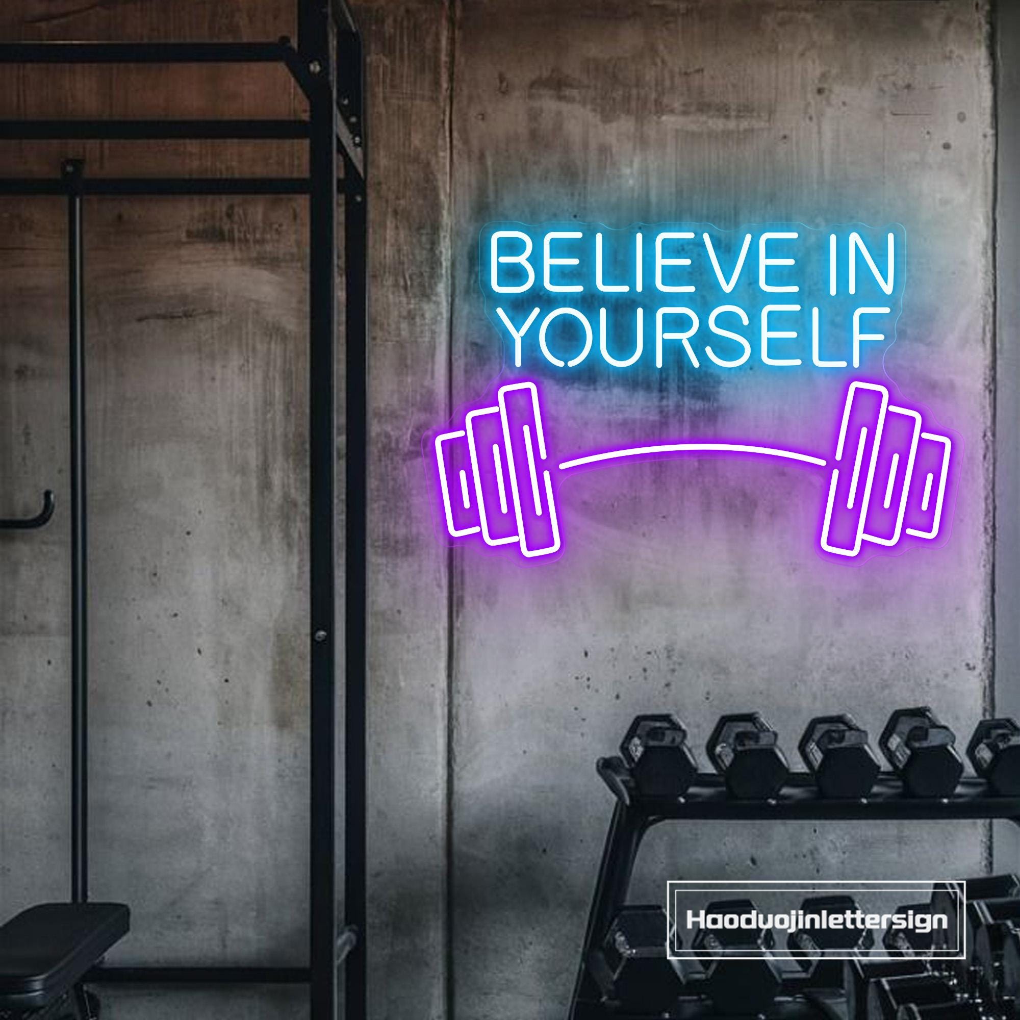Believe In Yourself Barbell Neon Sign, Custom Home Gym Decor LED Neon Light Fitness Gym Room Motivational Quotes Wall Decor Bedroom Wall Art