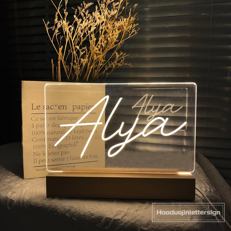 Personalized LED Name Sign: Engraved Wood Night Light, Custom USB Power ...