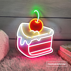 Dripping Cherry Cake Neon Sign, Custom UV Printed Bakery Cupcake LED Neon Light Kitchen Cake Shop Dessert Shop Wall Decor,Cake Wall Art
