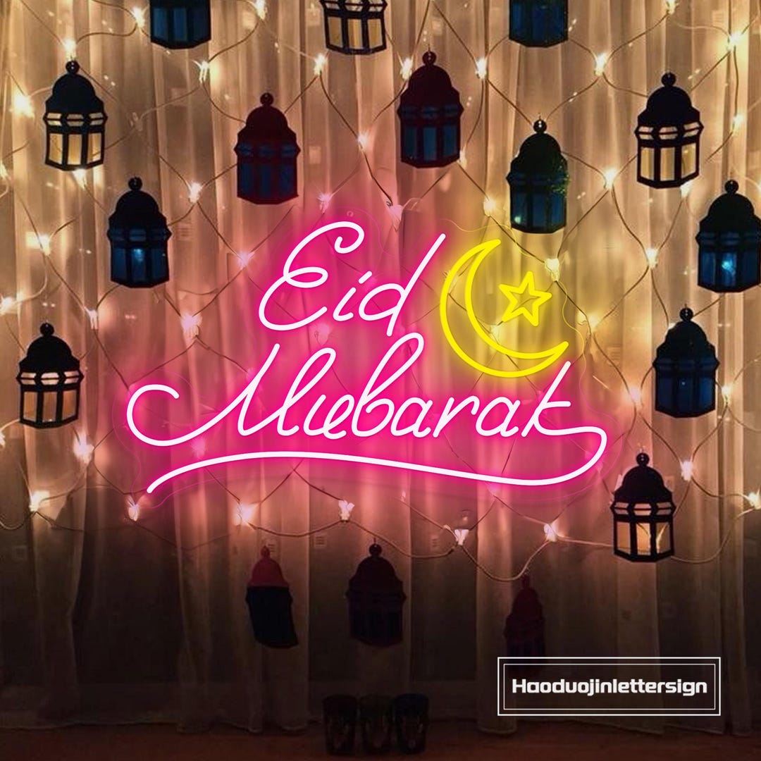 Eid Mubarak Crescent Moon Neon Sign, Custom Kareem Ramadan LED Light ...
