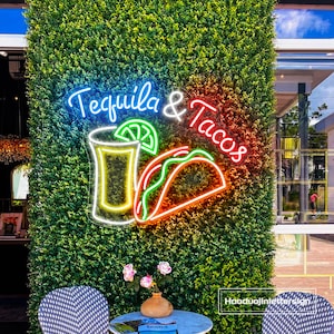 Insegna al neon a LED Tequila & Tacos, decorazione personalizzata per feste di tacos, ristorante messicano, luce al neon, fast food, tequila, luce notturna, decorazione da parete per bar di casa