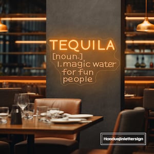 Tequila Magic Water For Fun People Neon Sign, Custom Tequila Bar LED Neon Light Home Bar Wall Decor Quote Tequila Sign, Tequila Lover Gift