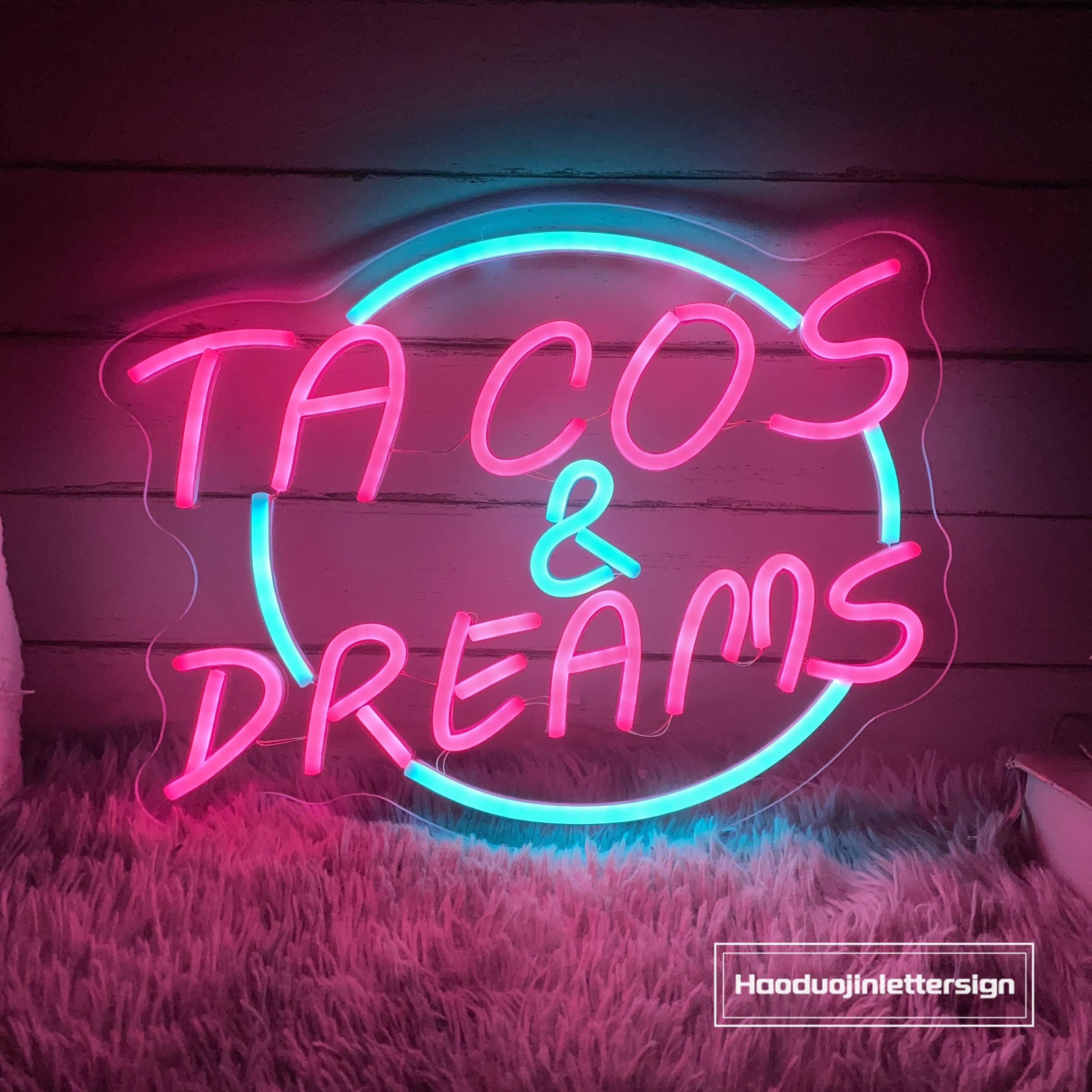 Tacos & Dreams Neon Sign, Custom Mexican Restaurant Decor LED Neon