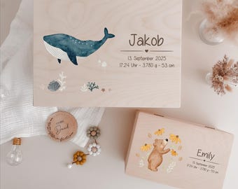 Erinnerungskiste Baby - personalisierte Erinnerungskiste - Geschenk Geburt - Babybox mit Name & Geburtsdaten - Motive von HejHanni