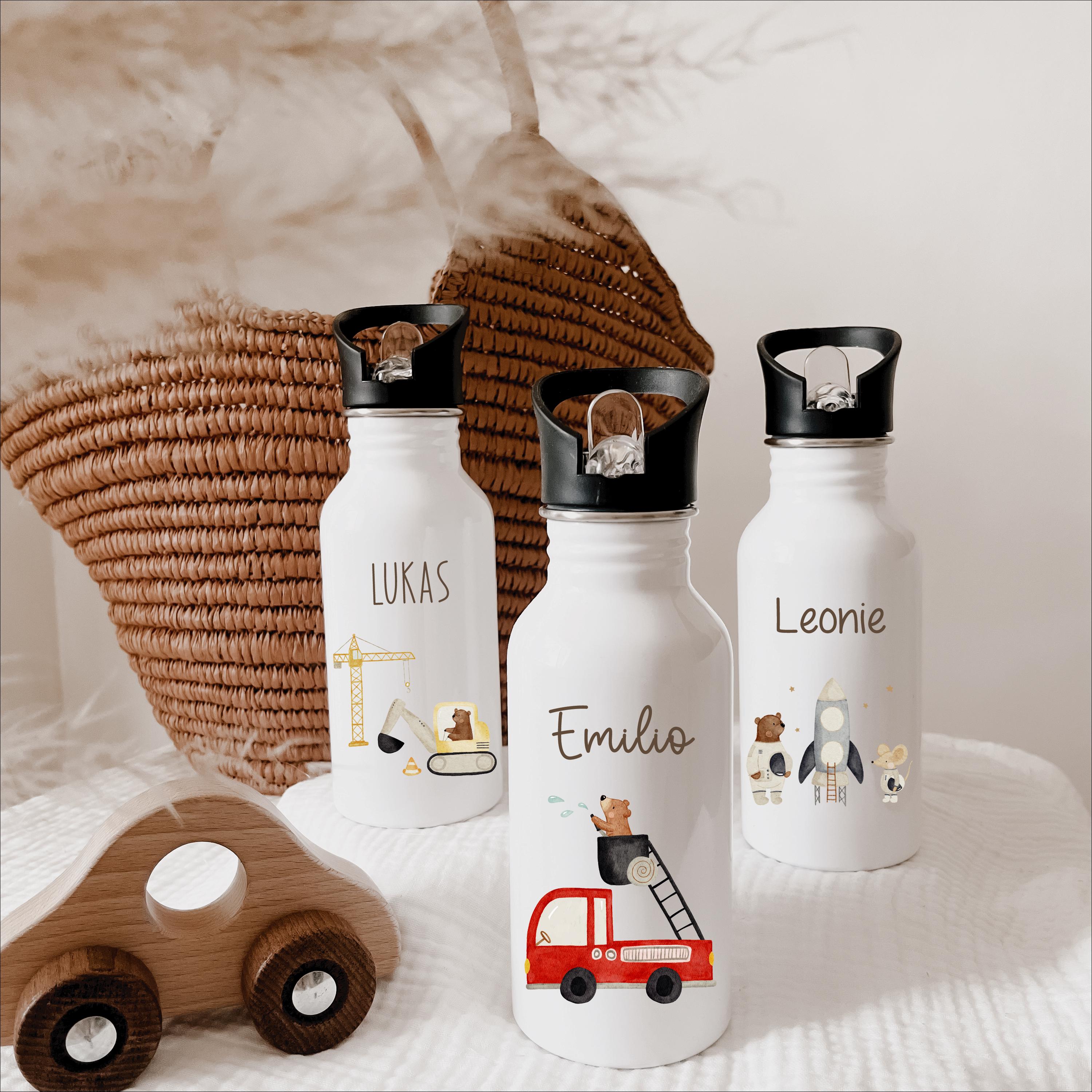 Personalisierte Trinkflasche Kinder – Edelstahlflasche mit Namen, Kita Kindergarten Schule, personalisiert, Flasche Kind, HejHanni Motive