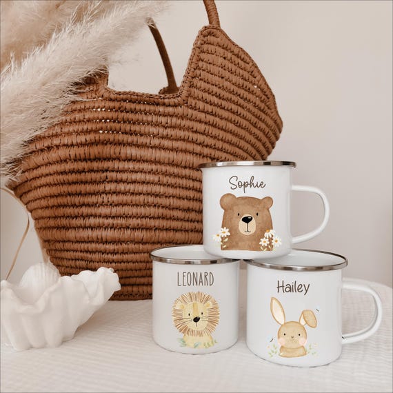 Emaille Tasse mit Namen – Kindertasse, Tasse Kinder, Becher personalisiert, Kinder & Baby Geschenk, Geburtstag, Mugs, HejHanni Motive