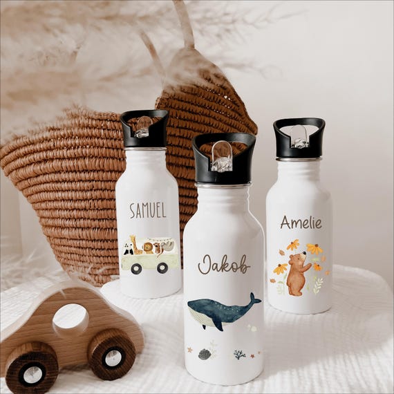 Personalisierte Trinkflasche Kinder – Edelstahlflasche mit Namen, Kita Kindergarten Schule, personalisiert, Flasche Kind, HejHanni Motive