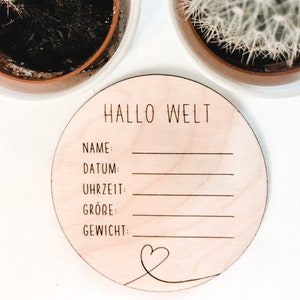 Geburtstafel >HALLO WELT< aus Holz