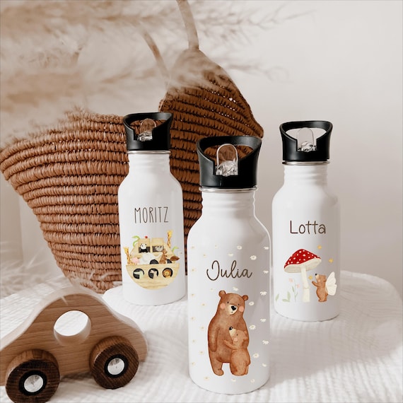 Personalisierte Trinkflasche Kinder – Edelstahlflasche mit Namen, Kita Kindergarten Schule, personalisiert, Flasche Kind, HejHanni Motive