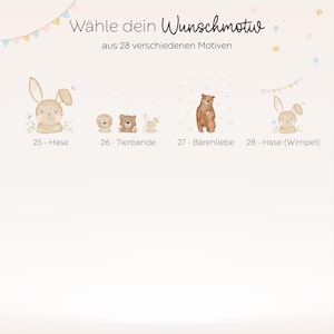 Motivauswahl für personalisierte Holz-Erinnerungskisten. Viele liebevoll illustrierte HejHanni-Designs wie Tiere, Feen oder Bären – individuell mit Namen bedruckt, ideal als Geschenk zur Geburt oder Taufe.