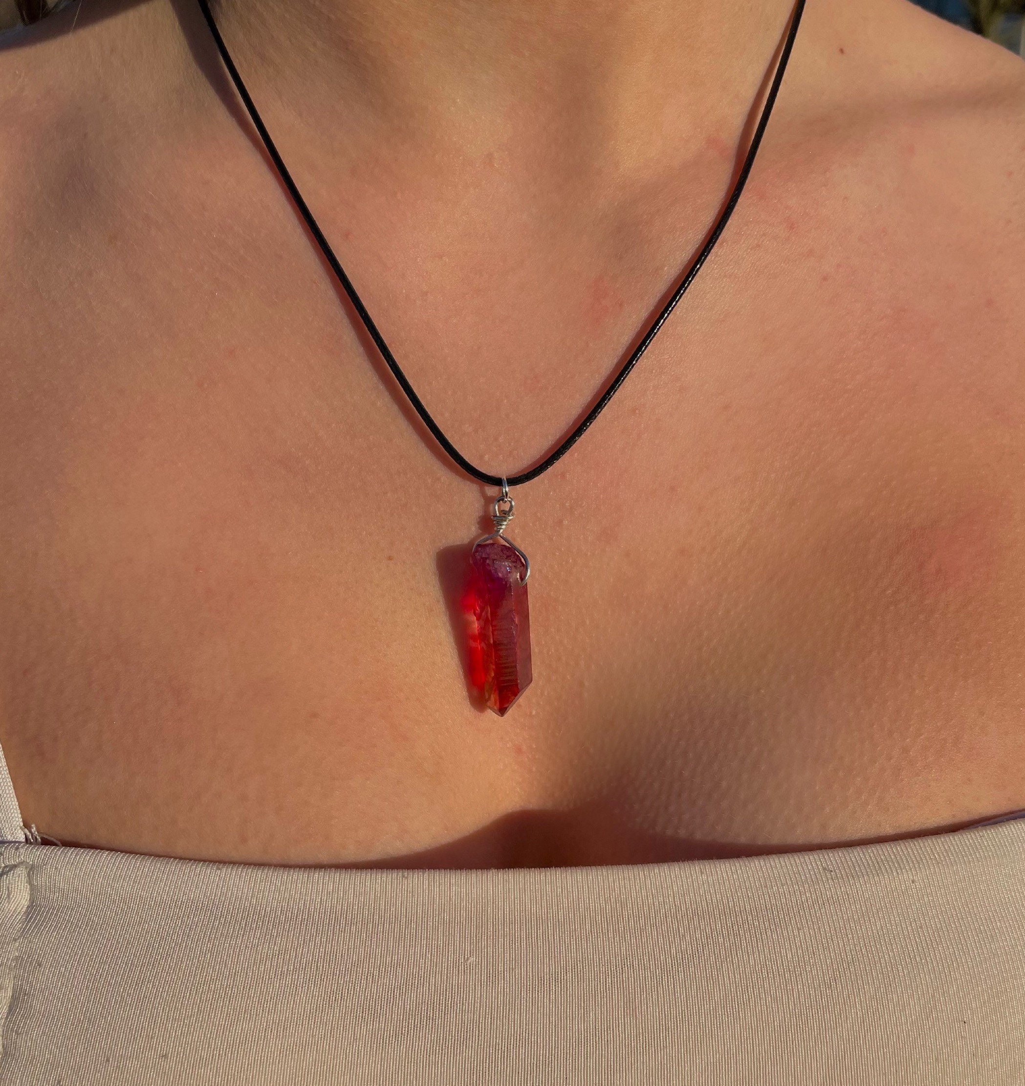 Rose red quartz necklace